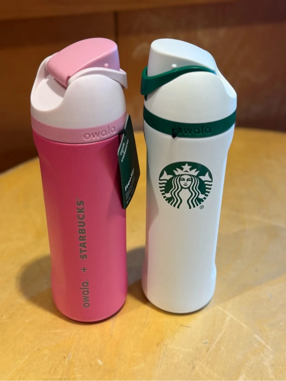 2 Starbucks x Owala Pink & White Travel Bottles tumblers